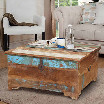 Rustic Reclaimed Wood Coffee Table Storage Trunk