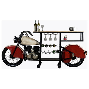 HomeRoots 18" X 93" X 39" Red and White Motorcycle Wine Bar