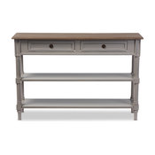 Edouard Distressed Two-Tone 2-Drawer Console Table, Gray and Light Brown