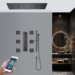 LED Phone Controlled Musical Shower System, Matte Black B - Phone Control Light - Showerheads And Body Sprays