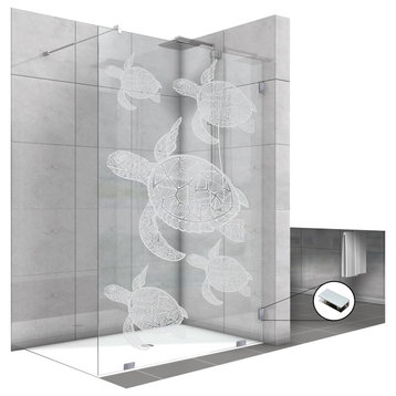 Fixed Glass Shower Screens With Turtle Design, Non-Private, 24" X 75"