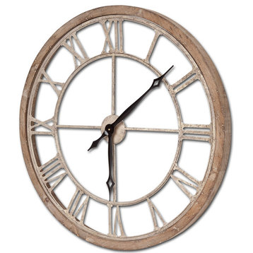 Mething Brown Wood and Gold Metal 19" Round Wall Clock