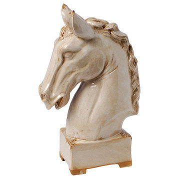 Glazed Ceramic Horse Head Sculpture, 10.5"x6"x16"