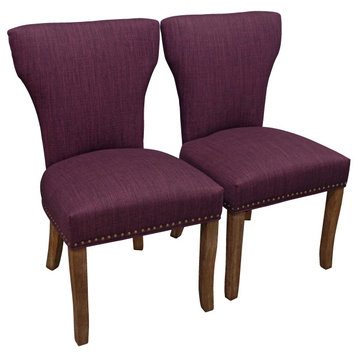 Jill Linen Upholstered Dining Chairs with Solid Wood Legs- Set of 2, Purple