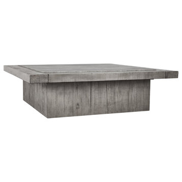 60" Square Wood and Concrete Coffee Table