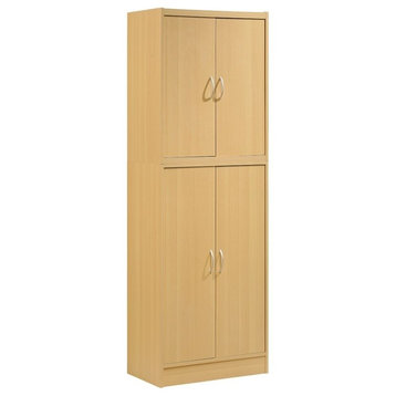 Hodedah 4 Door Kitchen Pantry with 4 Shelves 5 Compartments in Beige Wood