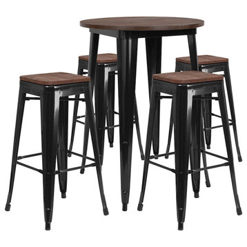 Flash Furniture 30" Round Black Metal Bar Table Set, 4 Stools - CH-WD-TBCH-26-GG