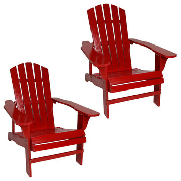 Sunnydaze Coastal Bliss Wooden Adirondack Chair Set of 2, Red