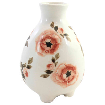 Home Decor Cottage Floral Vase Dolomite Footed Flowers A7007 Pink