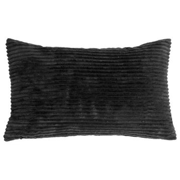 Pillow Decor - Wide Wale Corduroy 12 x 20 Throw Pillows, Black