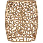 Meridian Furniture - Priya Aluminum Coffee Table, Gold, End Table - Give your space that added wow factor with this handsomely modern Priya end table. This contemporary table is made from solid aluminum for a lasting, durable build that holds up to years of use. The strikingly intricate detailed scrollwork and attractive gold finish gives it a sleek and modish vibe that is well at home in your living room or den. Pair it with the coordinating coffee table for a coordinated look in your room.