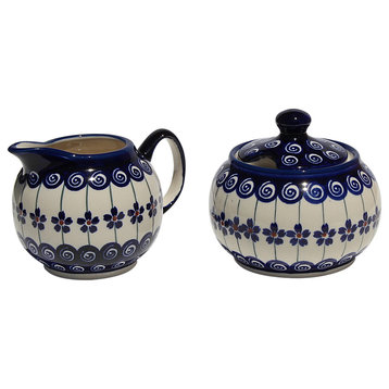 Polish Pottery Sugar Bowl and Creamer, Pattern Number: 1085a