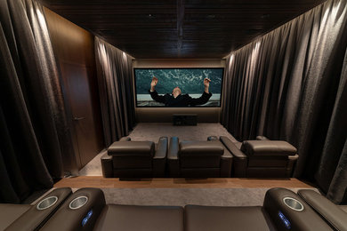 Design ideas for a modern home cinema in Sydney.