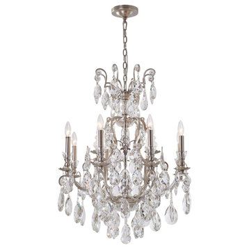 Pewter Iron Chandelier With Clear Hanging Crystals