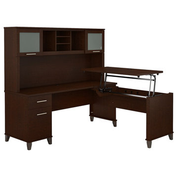 Bush Somerset 72W Sit Stand L Desk with Hutch in Mocha Cherry - Engineered Wood