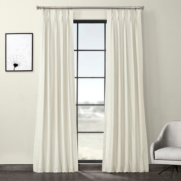 Solid Cotton Pleated Curtain Single Panel, Fresh Popcorn, 25"x96"