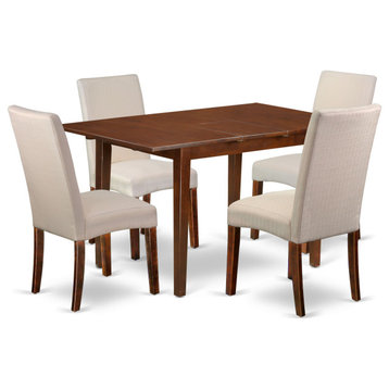 5-Piece Rectangle 48 and 60" Table, 12" Butterfly Leaf, 4 Chair, Cream