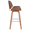 Carter 26" Mid-Century Swivel Counter Stool, Brown Faux Leather With Walnut