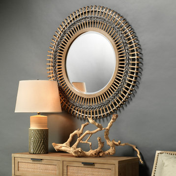 Grove Bamboo Braided Mirror, Gray