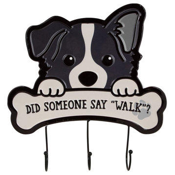 Did Someone Say "Walk"? Dog Metal Wall Organizer 13" Black and Cream