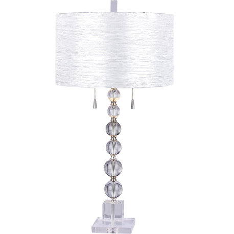 Stacked Crystal Ball Table Lamp - Clear, Brushed Steel