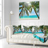 Palm Hanging Over Sandy White Beach Seashore Photo Throw Pillow, 18"x18"