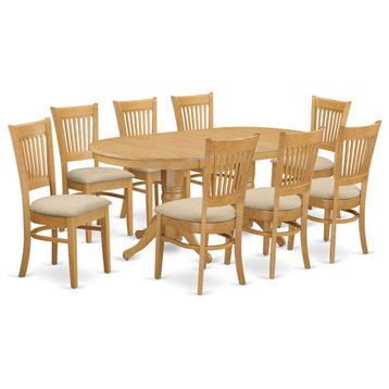 Vanc9-Oak-C, 9-Piece Dining Set, Dining Table With Leaf and 8 Dining Chairs