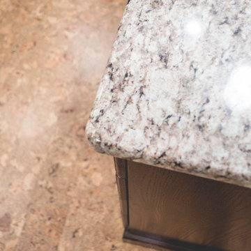 Kitchen island detail with cork floors
