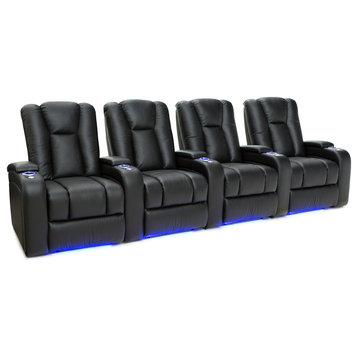 Seatcraft Serenity Leather Home Theater Seating Power Recline, Black, Row of 4
