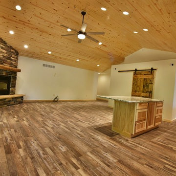 Living Room with Rustic Brick Fireplace