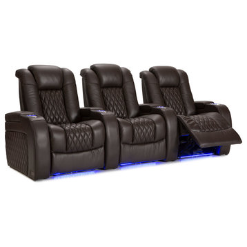 Seatcraft Diamante Home Theater Seating Leather Power, Brown, Row of 3