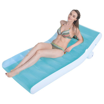 66.5" Blue and White Inflatable Pool Lounger Float