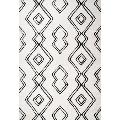 Deia Moroccan Style Diamond Shag, White/Black, 5'x8'
