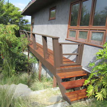 Redwood / Cable railing Pacific palisades wood deck.