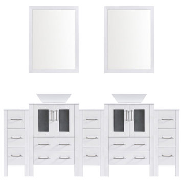 Modern Vanity Set With Two Sink Bases With Mirrors and Three Drawer Bases, White
