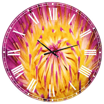Pink Yellow Abstract Lotus Flower Flowers Metal Clock, 36x36