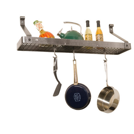Handcrafted 30" Gourmet Bookshelf Wall Rack w 12 Hooks Hammered Steel