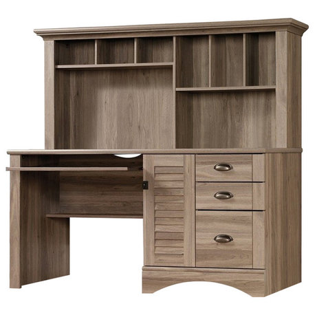 Scranton & Co Modern Wood Computer Desk with Hutch in Salt Oak