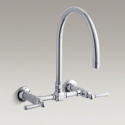 KOHLER Polished Stainless Hirise Two-hole Wall-mount Bridge Kitchen Sink Faucet - Kitchen Faucets