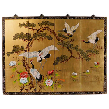 Chinese Wall Hanging Hand-Painted Cranes and Pine Tree