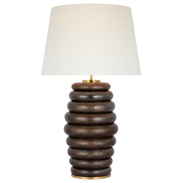 Phoebe Extra Large Stacked Table Lamp in Crystal Bronze with Linen Shade