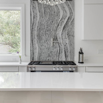 White Cliff & Roxwell Cambria Quartz Kitchen (Mitered Waterfall Island)