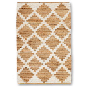 Hand Woven Brown and Burghundy Diamond Patterned Jute Rug by Tufty Home, 5x8