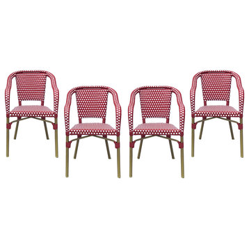 Grouse Outdoor French Bistro Chairs, Set of 4, Red/White/Khaki