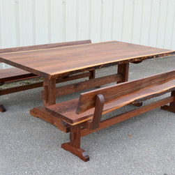 Live Edge Walnut Trestle Table and Bench Set - Dining Sets