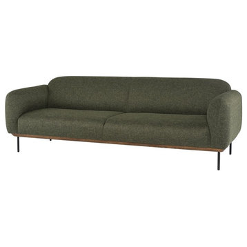 Nuevo Benson Fabric & Metal Triple Seat Sofa in Hunter Green Tweed/Matte Black