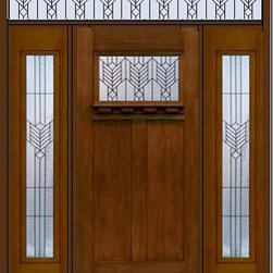 Prehung Side lights-Transom Door 80 Fiberglass Oak Park Craftsman - Front Doors