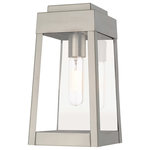 Livex Lighting - Livex Lighting Brushed Nickel 1-Light Outdoor Wall Lantern - This updated industrial design comes in a tapering solid brass brushed nickel frame with a sleek, straight-lined look and features clear glass panels.