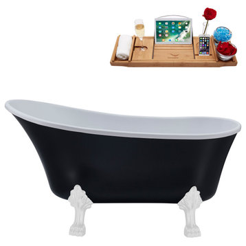 55" Streamline N361WH-IN-WH Clawfoot Tub and Tray With Internal Drain