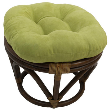18" Round Solid Micro Suede Tufted Footstool Cushion, Mojito Lime